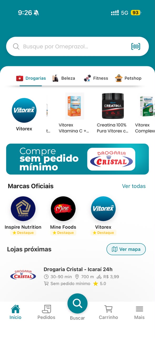 Vitrines oficiais de marcas e lista de lojas próximas no aplicativo Pharms